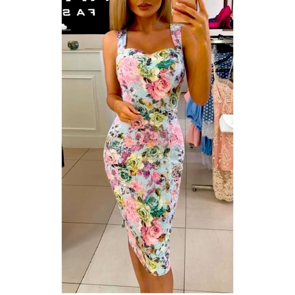 Various Dresses & Skirts - Floral Print Dress Party Gown Pencil Bodycon Sz S